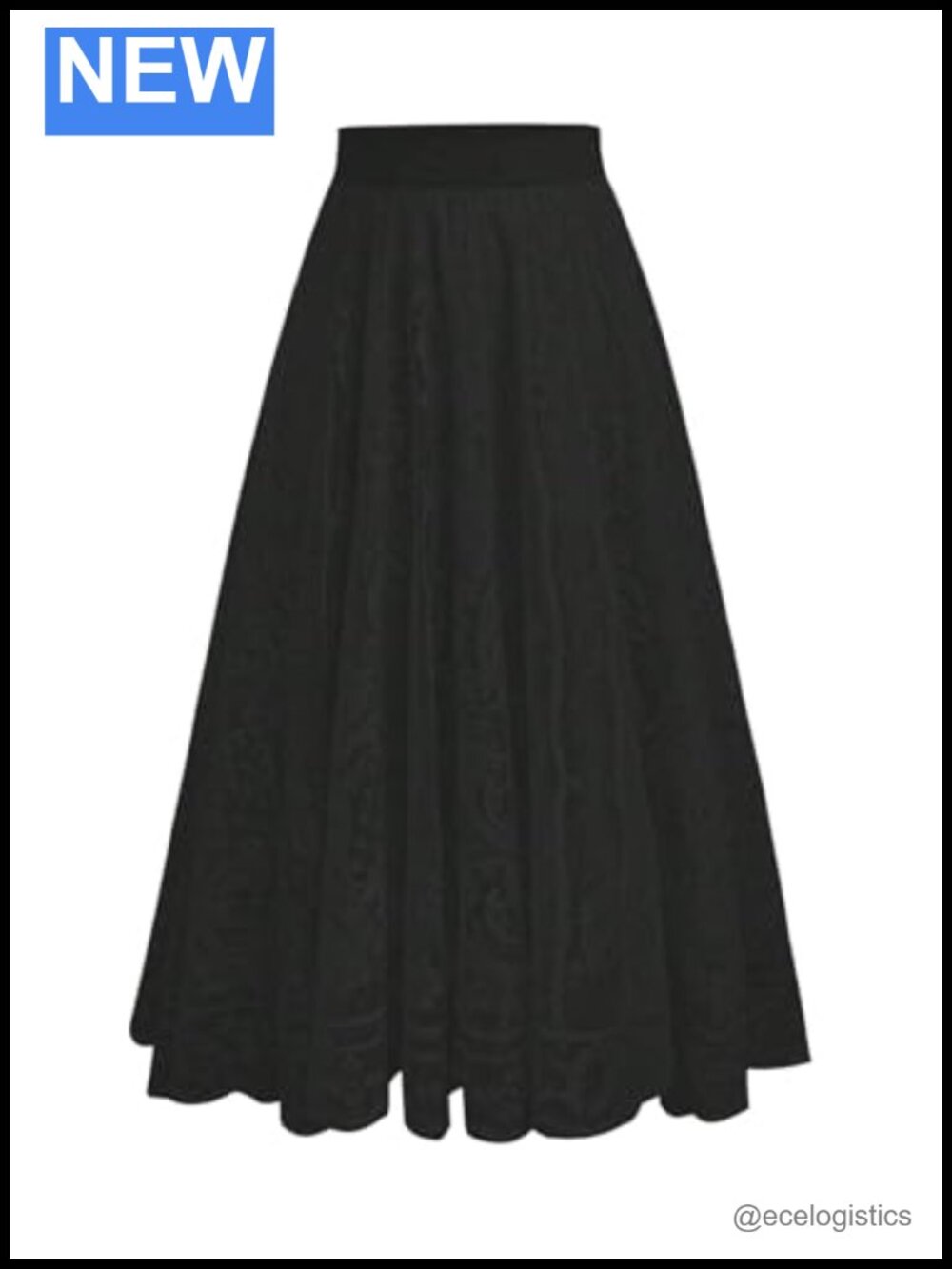 Lace A-Line Midi Skirt with Elastic High Waist
